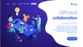 Productive team communication isometric 3D landing page.