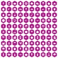 100 productiveness icons hexagon violet