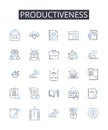 Productiveness line icons collection. Efficiency, Effectiveness, Productivity, Capability, Strength, Competence