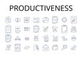 Productiveness line icons collection. Efficiency, Effectiveness, Productivity, Capability, Strength, Competence