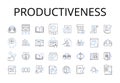 Productiveness line icons collection. Efficiency, Effectiveness, Productivity, Capability, Strength, Competence