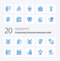 20 Productivity And Business Motivation Skills Blue Color icon Pack like power brain false team partners