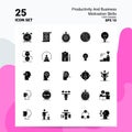 25 Productivity And Business Motivation Skills Icon Set. 100% Editable EPS 10 Files. Business Logo Concept Ideas Solid Glyph icon Royalty Free Stock Photo
