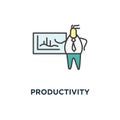 productivity dashboard icon, cute businessman analyzing a business analytics or intelligence, showing sales and operations data Royalty Free Stock Photo