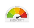 Productivity icon on speedometer. High Productivity meter. Vector stock illustration.