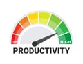 Productivity Meter Vector Illustration with Low to High Scale, Efficiency and Work Performance Concept Royalty Free Stock Photo