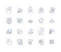 Productivity metrics line icons collection. Efficiency, Effectiveness, Performance, Results, Output, Improvement