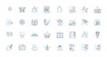 Productivity metrics linear icons set. Efficiency, Outputs, Metrics, Results, Performance, KPIs, Goals line vector and