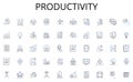 Productivity line icons collection. Adept, Skilled, Competent, Proficient, Experienced, Capable, Accomplished vector and