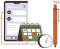 Productivity Tools Featuring Smartphone, Calendar, Clock, and Pen for Effective Task Management Royalty Free Stock Photo