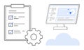 Task Management and Cloud-Based Workflow Concept with Checklist, Gear, Computer Screen, and Cloud Royalty Free Stock Photo
