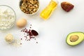 Products that can be eaten with a ketogenic diet., low carb, high good fat. Concept keto diet for health and weight loss. Top view Royalty Free Stock Photo