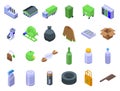 Products that can be reused icons set isometric vector. Food bin Royalty Free Stock Photo