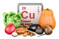 Products containing Copper, Cu. 3D rendering