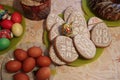 Russian Easter cake, eggs and cookies standing on the table