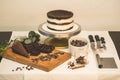 Products for desserts, chocolate fondant. Ingredients for cooking flour products or dessert