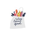 Products in eco bag hand drawn vector