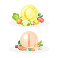 Products ontaining Vitamin C and Iodine with Fruit, Vegetables, Fish and Eggs Vector Composition Set