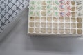 The products samples including RNA and protein are collected in 1.5ml of microtube and put them on the cryovial storage box. Royalty Free Stock Photo