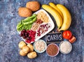 Healthy products sources of carbohydrates. Royalty Free Stock Photo