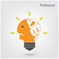 Professeur or old scientist sign.Creative light bulb and education or business idea concepts Royalty Free Stock Photo