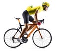 Professinal road bicycle racer isolated in motion on white Royalty Free Stock Photo