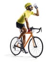 Professinal road bicycle racer isolated in motionon white