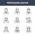 9 profession avatar icons pack. trendy profession avatar icons on white background. thin outline line icons such as detective, Royalty Free Stock Photo