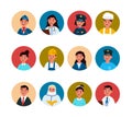 Profession avatar. Professional man and woman in circle stewardess, doctor and policeman, waiter and builder, office Royalty Free Stock Photo