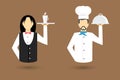 Profession character icons. Waiter, Chef. Vector illustration. Royalty Free Stock Photo