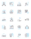 Profession and Credentials linear icons set. Lawyer, Engineer, Doctor, Accountant, Teacher, Architect, Consultant line