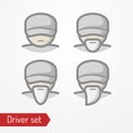 Profession driver or worker face vector icon set