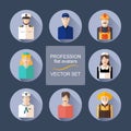 Profession flat avatars with shadows vector set. Various professions icon set Royalty Free Stock Photo