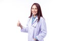 Profession healthcare people and medicine concept. Beautiful portrait friendly asian female doctor or nurse smiling and showing