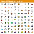 100 profession icons set, cartoon style