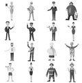 Profession icons set, gray monochrome style