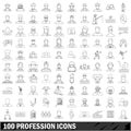 100 profession icons set, outline style Royalty Free Stock Photo