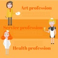 Profession icons set. Profession for kids cartoon collection. Child Service Occupation horizontal banner