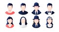 Profession, occupation people avatars set isolated. Priest, nun, detective, maid. Profile picture icons. Male and female faces. Royalty Free Stock Photo