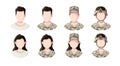 Profession, occupation people avatars set. Soldier. Profile picture icons. Male and female faces. Cute cartoon modern simple