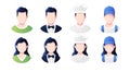 Profession, occupation people avatars set. Waiter, cook, deliveryman, plumber. Profile picture icons. Male and female faces. Cute Royalty Free Stock Photo