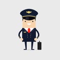 Profession pilot of aircraft. Man in uniform standing with luggage. Aircraft personnel.