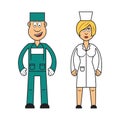 Profession set : female doctor and male surgeon