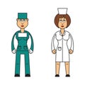 Profession set : female doctor and surgeon