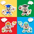 Profession and stuff characters set with speech bubbles.Graduate, Painter, Workman. Royalty Free Stock Photo