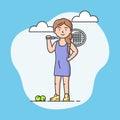 Professional Active Sport And Healthy Lifestyle Concept. Young Cheerful Girl Plays Tennis At School Or University Royalty Free Stock Photo