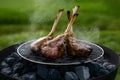 Professional advertising foodgraphy capturing lamb grilling on coal