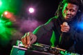 professional african american club DJ in headphones with microphone Royalty Free Stock Photo