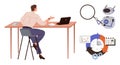 Professional analyzing data with AI tools, automation cycle, and performance charts at workplace Royalty Free Stock Photo