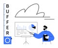 Professional analyzing data charts with buffer meter and cloud concept in modern presentation setting Royalty Free Stock Photo